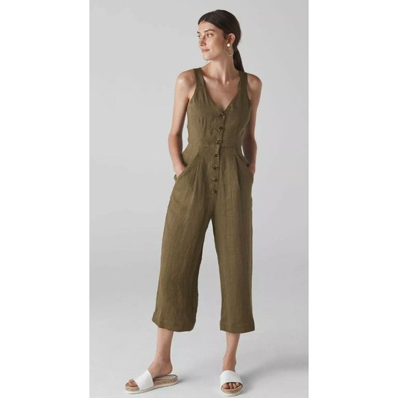 Whistles Pants - NEW Whistles Green Linen Button Up Liza Jumpsuit